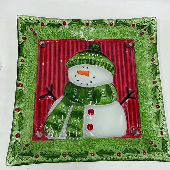 Vintage Snowman Square Glass Plate/Serving Dish - Picture 3 of 4